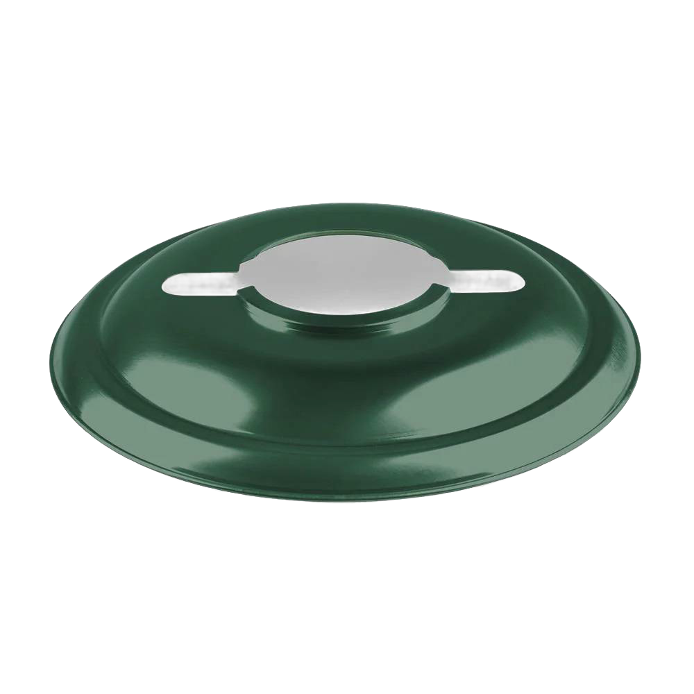 Handcrafted green steel reflector designed to control and direct light downward, reducing glare and protecting glass on oil lanterns, featured in Lamps & Lighting, Emergency Supplies, Oil Lamps, Best Sellers, and Promo Eligible collections.