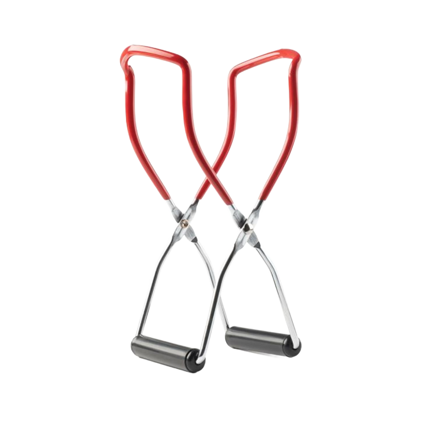 Pair of handcrafted jar lifters with red silicone handles and stainless steel arms, designed for safe handling in Kitchen & Food, Food Preservation, and Canning collections.