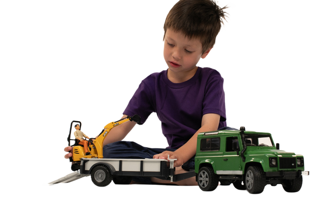 Bruder Toys Land Rover Defender with Trailer & JCB Excavator