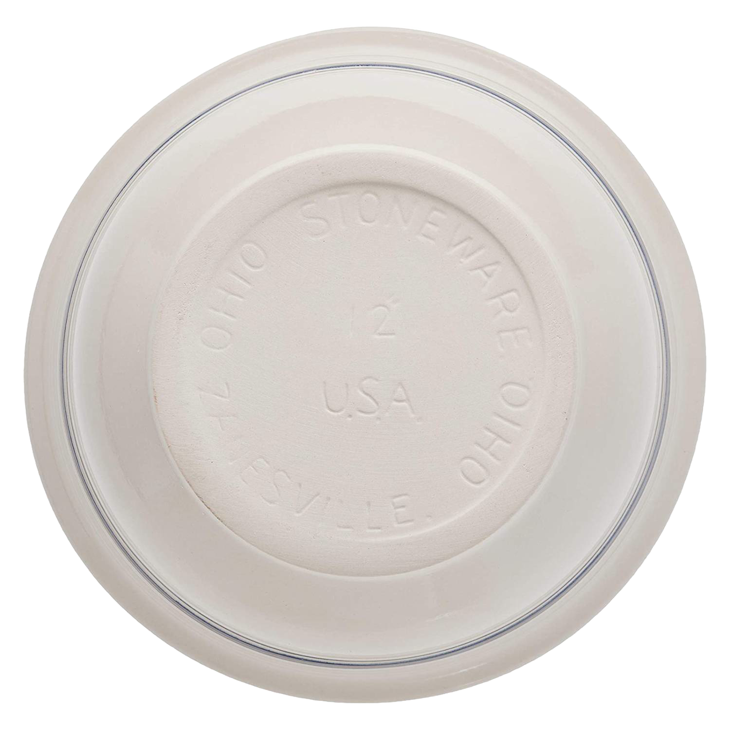 Underside view of a handmade stoneware mixing bowl stamped with Ohio Stoneware and USA, showcasing quality American craftsmanship for Kitchen & Food, Cookware, Baking Supplies, and Storage collections.