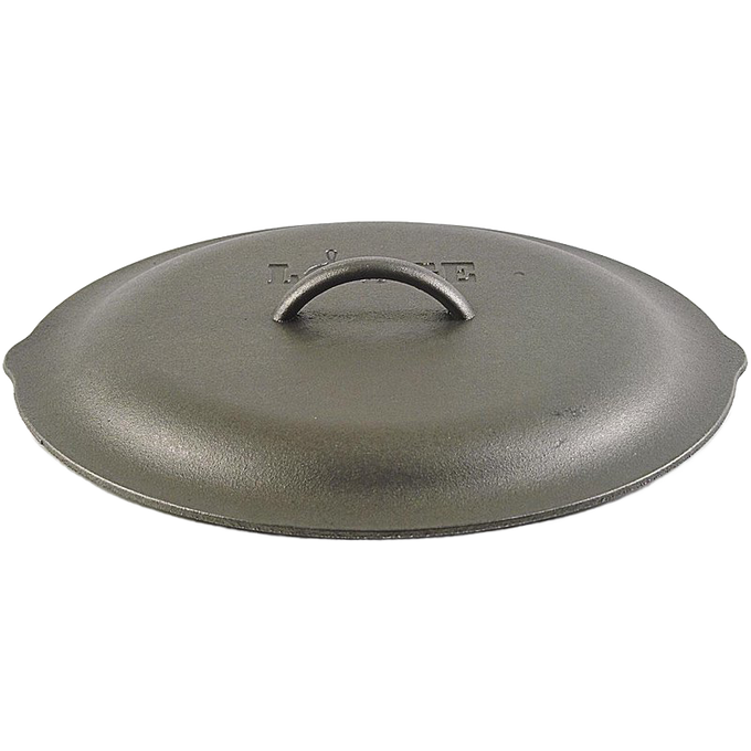 Handcrafted cast iron lid with self-basting tips, designed for cast iron skillets, seasoned with natural vegetable oil, ideal for Kitchen & Food, Cookware, Cast Iron, and Best Sellers collections.
