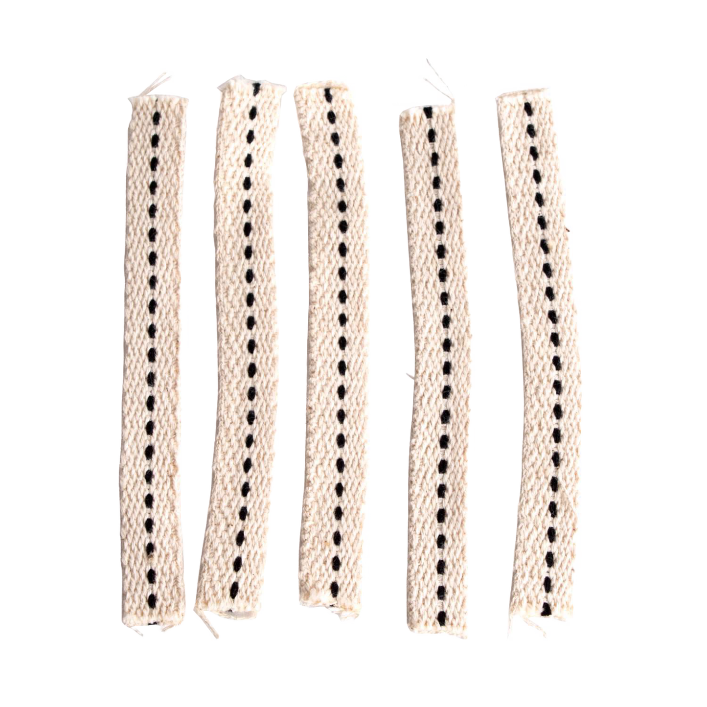 Set of handcrafted flat cotton wicks with a distinctive black stitched center line, designed for steady, clean burning in oil lamps, ideal for Farm, Garden & Tool and Emergency Supplies collections.