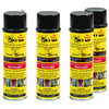 Four yellow cans of beeswax polish with black caps, featuring red and black labels highlighting no wax buildup and natural protection, part of Home & Decor, Household Cleaning, and USA Made collections.