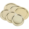 Set of six wide-mouth metal canning jar lids in a smooth, gold-tone finish, engineered for reliable sealing and food preservation in Kitchen & Food and Canning collections.