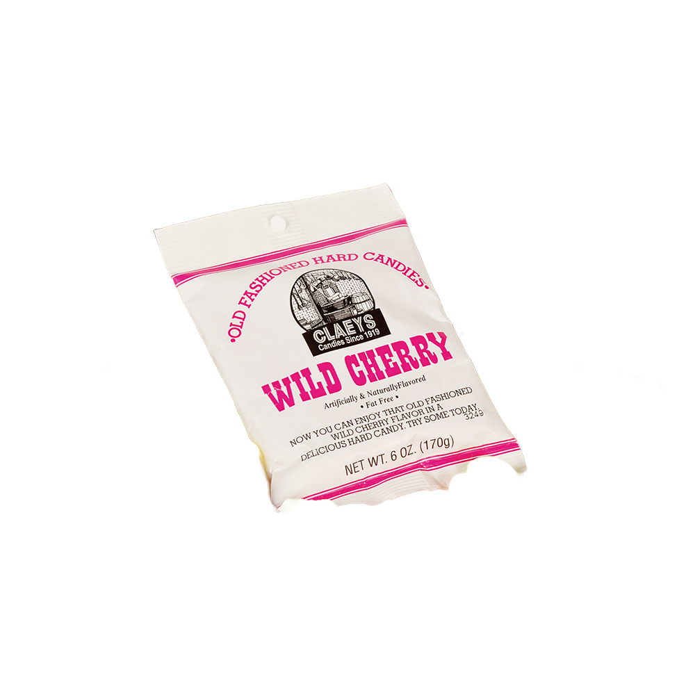 Bag of handcrafted Wild Cherry flavored old-fashioned hard candies made in USA, part of Kitchen & Food, Snacks and Sweets, USA Made, and Best Sellers collections.