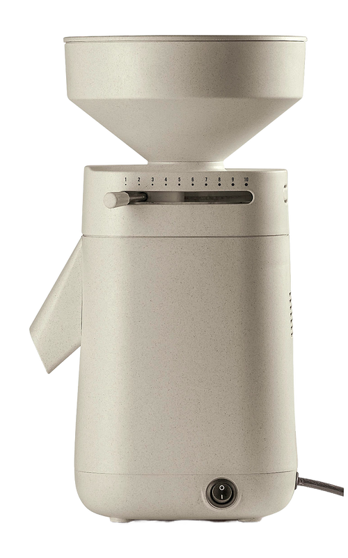 Beige electric stone grain mill with a wide top hopper and adjustable settings lever, designed for effortless home flour milling, featured in Kitchen & Food and Grain Mills collections.