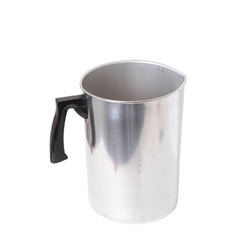 Stainless steel wax melting pot with black handle, handcrafted for precise soy candle making in Lamps & Lighting and Candlemaking Supplies collections.