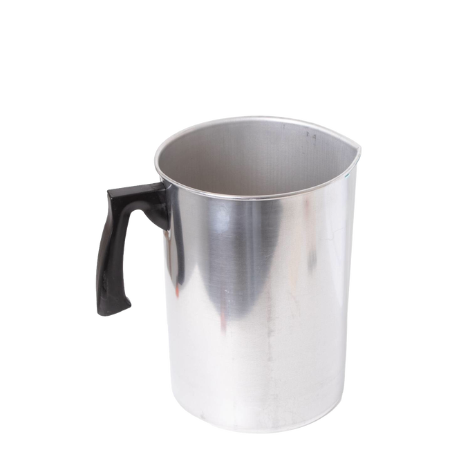 Stainless steel wax melting pot with black handle, handcrafted for precise soy candle making in Lamps & Lighting and Candlemaking Supplies collections.