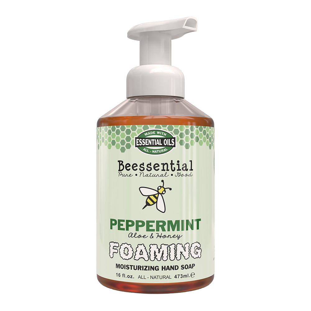 Handcrafted foaming hand soap made in the USA with peppermint, aloe, and honey for moisturizing; ideal for Health & Wellness, Soaps, and Best Sellers collections.