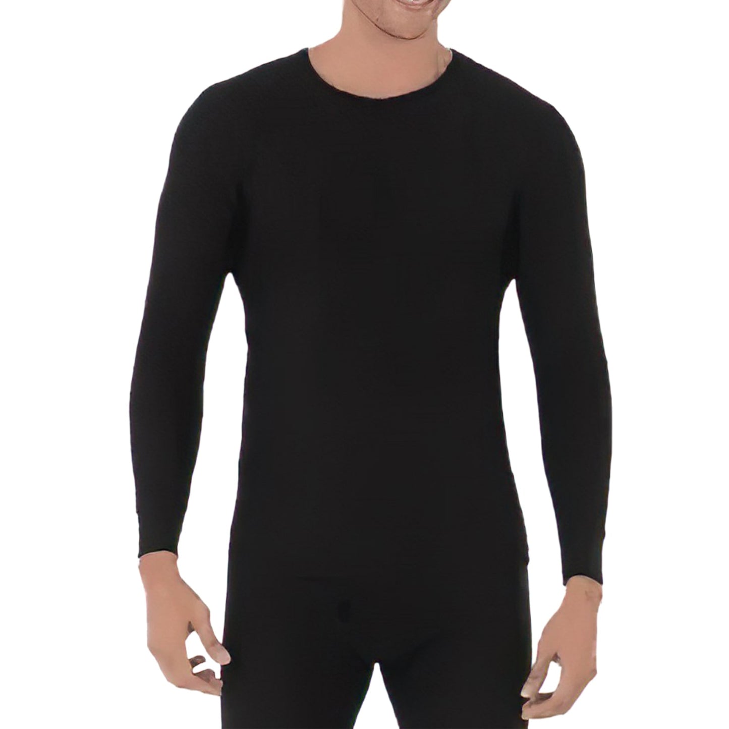 Black long-sleeve fleece shirt with ribbed cuffs and soft fleeced polyester interior, designed for warmth and moisture wicking, ideal for Health & Wellness and Clothing and Accessories collections.