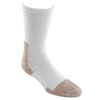 White heavyweight crew sock with reinforced tan heel and toe, designed for durability and comfort during tough workdays, part of Health & Wellness and USA Made collections.