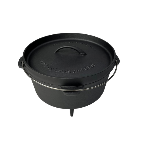 Handcrafted nitrided cast iron campfire Dutch oven with lid and tripod legs for stable outdoor cooking, designed for durability in Farm, Garden & Tool, Kitchen & Food, Camping, and Cast Iron collections.