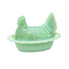 Glossy pale green glass covered dish shaped like a hen on a nest, handcrafted and made in USA, perfect for Kitchen & Food, Storage and Serving, and Best Sellers collections.