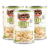 Three cans of handcrafted, fully cooked all-natural turkey, ready to heat and serve, featured for emergency supplies and everyday meals in Farm, Garden & Tool, Kitchen & Food, and Meats collections.