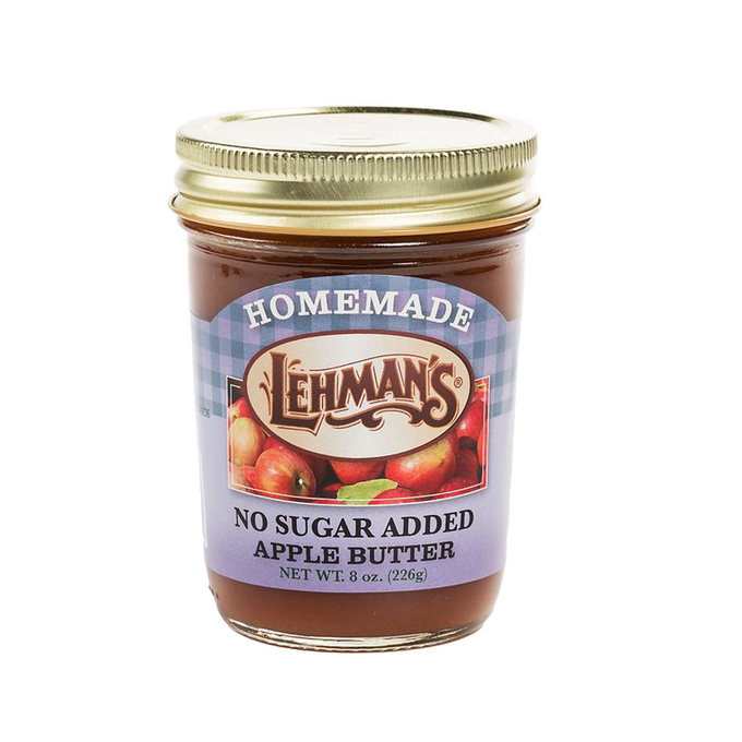 Jar of handcrafted Lehman's no sugar added apple butter made with all-natural ingredients, Amish made in USA, ideal for Kitchen & Food, Pantry, Peanut Butter & Jellies, USA Made, Best Sellers collections.