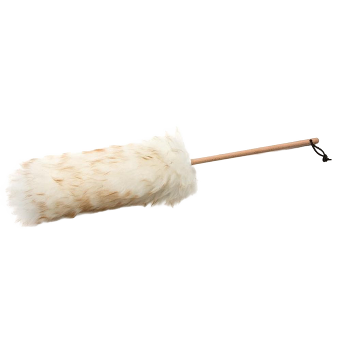 Handcrafted lamb's wool duster with a natural wooden handle, designed in the USA for gently attracting dust from blinds, lights, and delicate surfaces in Home & Decor, Household Cleaning, and Cleaning Utensils and Gadgets collections.