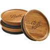 Set of three airtight wooden jar lids crafted from acacia wood, featuring the Ball logo and a rubber seal, designed for stylish pantry storage and Kitchen & Food collections.