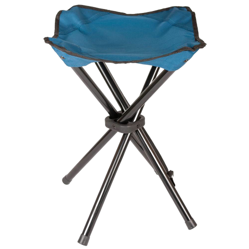 Portable three-legged folding camping stool with durable blue fabric seat and sturdy metal legs, lightweight for easy transport, ideal for Farm, Garden & Tool, Camping, and Best Sellers collections.