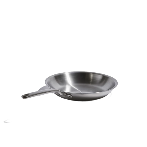 Handcrafted fully clad stainless steel fry pan with riveted handle, designed for even heating and durability, featured in Kitchen & Food, Cookware, Pots and Pans, Best Sellers, and Promo Eligible collections.