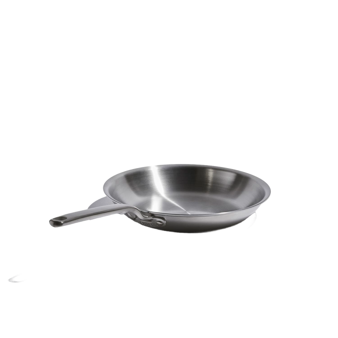 Handcrafted fully clad stainless steel fry pan with riveted handle, designed for even heating and durability, featured in Kitchen & Food, Cookware, Pots and Pans, Best Sellers, and Promo Eligible collections.