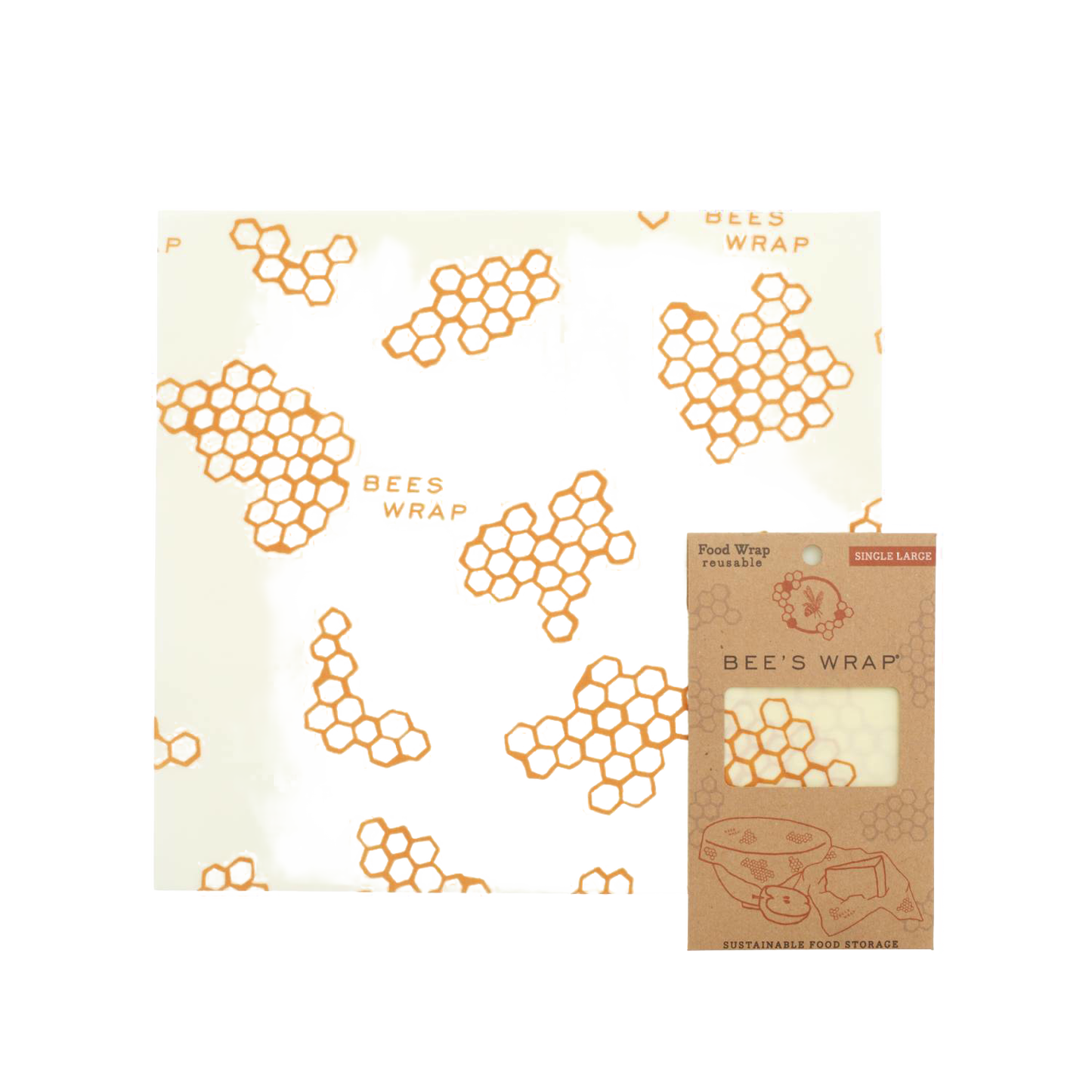 Natural cotton food wrap featuring honeycomb pattern in warm yellow tones, handmade with beeswax for reusable, earth-friendly storage, part of Kitchen & Food and USA Made collections.