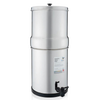 Stainless steel gravity water filter with two ceramic filter elements and spigot, designed for reliable clean drinking water in camping, emergency supplies, and home use.