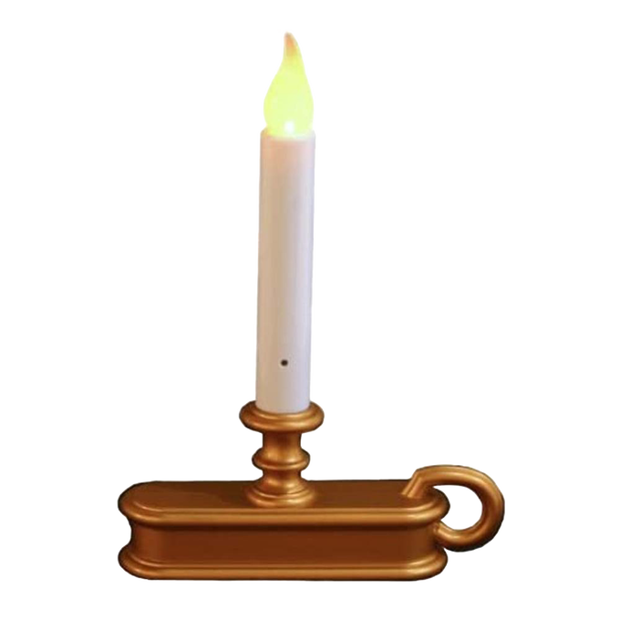 Handcrafted battery-operated window candle with a warm LED flame and brass-colored holder, perfect for Home & Decor, Lamps & Lighting, and Holiday Decor collections.