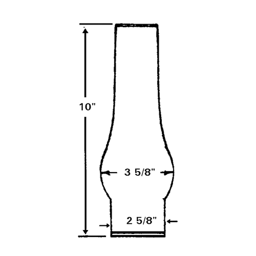 Handcrafted clear glass oil lamp chimney with a 2-5/8 inch base, a bulged midsection measuring about 3-5/8 inches, and 10 inches tall, featured in Lamps & Lighting, Parts and Accessories, Chimneys and Globes, Best Sellers, and Promo Eligible collections.
