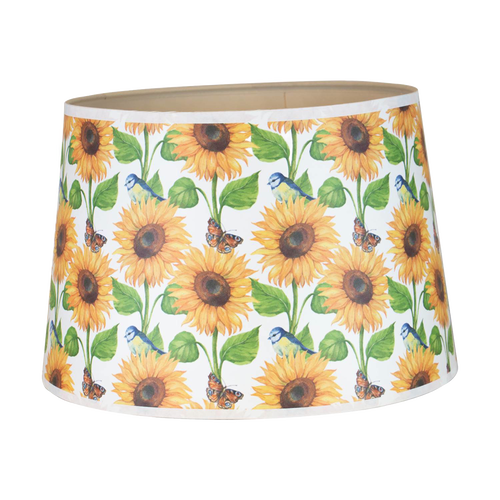 Handcrafted shatterproof parchment lamp shade featuring vibrant sunflowers, bluebirds, and butterflies, perfect for Farm, Garden & Tool, Lamps & Lighting, and Best Sellers collections.