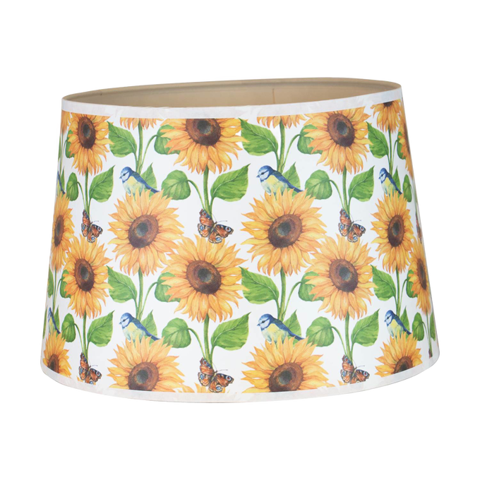 Handcrafted shatterproof parchment lamp shade featuring vibrant sunflowers, bluebirds, and butterflies, perfect for Farm, Garden & Tool, Lamps & Lighting, and Best Sellers collections.