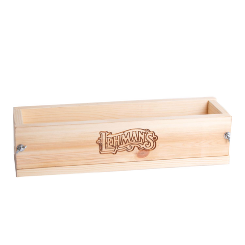 Handcrafted wooden soap loaf mold made of durable pine with adjustable metal wingnuts, ideal for cold process soapmaking, featured in Health & Wellness and USA Made collections.