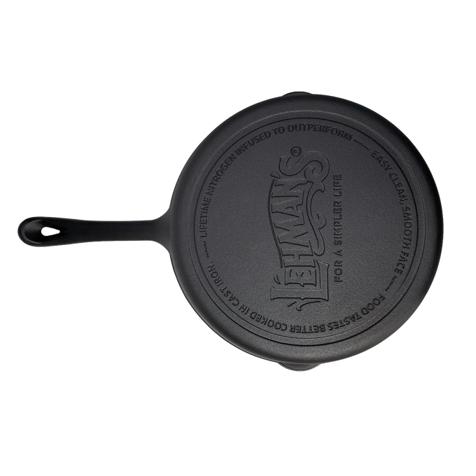 Handcrafted nitrided cast iron skillet with long handle, designed for stick-resistant cooking and easy cleanup, perfect for Farm, Garden & Tool, Kitchen & Food, Camping, and Cast Iron collections.