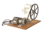 Handcrafted motorization kit with gear-reduced motor, pulley, belt, and mounting board for grain mills, made in USA, ideal for Kitchen & Food and Bread Making Supplies collections.