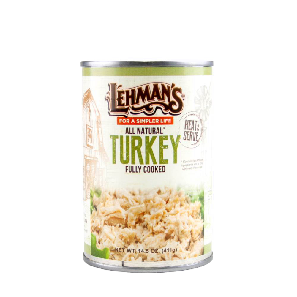 Can of Lehman's handcrafted all-natural fully cooked turkey, ready to heat and serve, ideal for Farm, Garden & Tool, Kitchen & Food, Emergency Supplies, and Best Sellers collections.