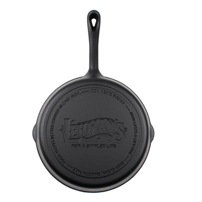 Handcrafted nitrided cast iron skillet with etched Lehman’s logo, offering durable, stick-resistant cooking for camping, kitchen, and outdoor enthusiasts in Farm, Garden & Tool, Cookware, and Best Sellers collections.