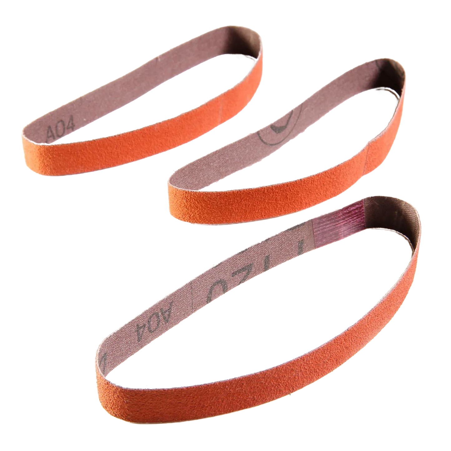 Set of three replacement abrasive belts in reddish-brown color, designed for use with knife sharpening tools, ideal for Farm, Garden & Tool and Kitchen & Food collections.