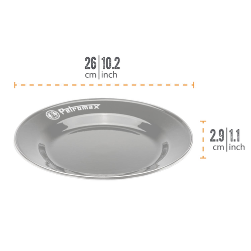 Gray enamel plate with Petromax logo, lightweight and durable, heat-resistant fired surface, perfect for Farm, Garden & Tool, Kitchen & Food, Camping, Dinnerware, Best Sellers, and Promo Eligible collections.