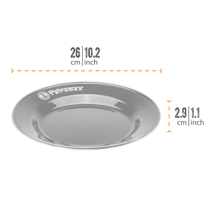 Gray enamel plate with Petromax logo, lightweight and durable, heat-resistant fired surface, perfect for Farm, Garden & Tool, Kitchen & Food, Camping, Dinnerware, Best Sellers, and Promo Eligible collections.