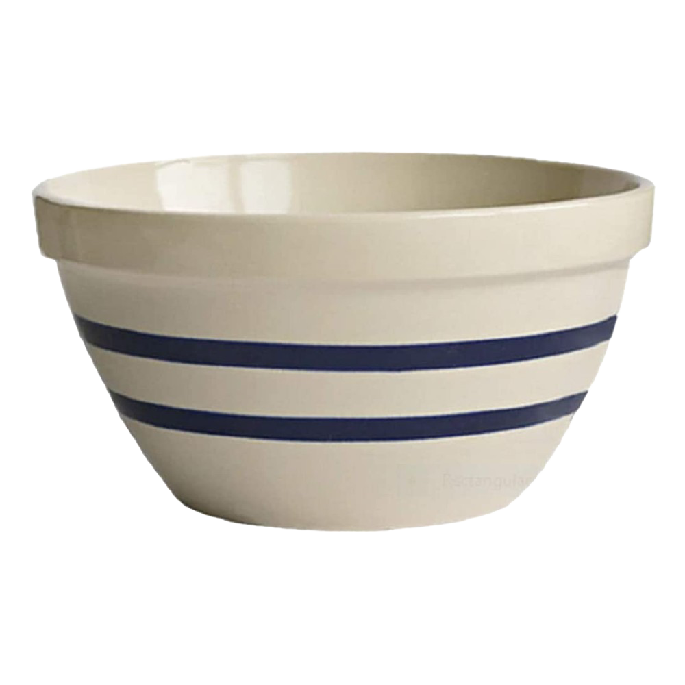 Handcrafted USA-made stoneware shoulder bowl with two navy blue stripes, durable and versatile for mixing, baking, serving, and part of Kitchen & Food, Cookware, Baking Supplies, and USA Made collections.