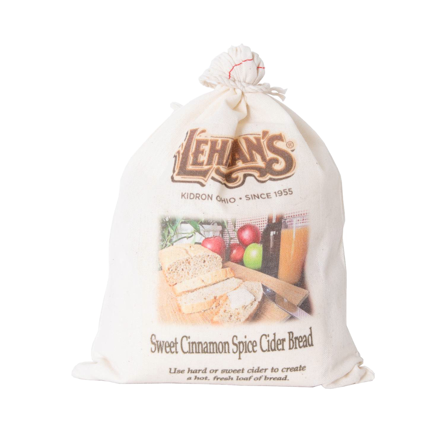 Soft cotton drawstring bag featuring handcrafted sweet cinnamon spice cider bread mix with rustic kitchen imagery, ideal for Kitchen & Food, Pantry, Dry Goods and Mixes, and Best Sellers collections.