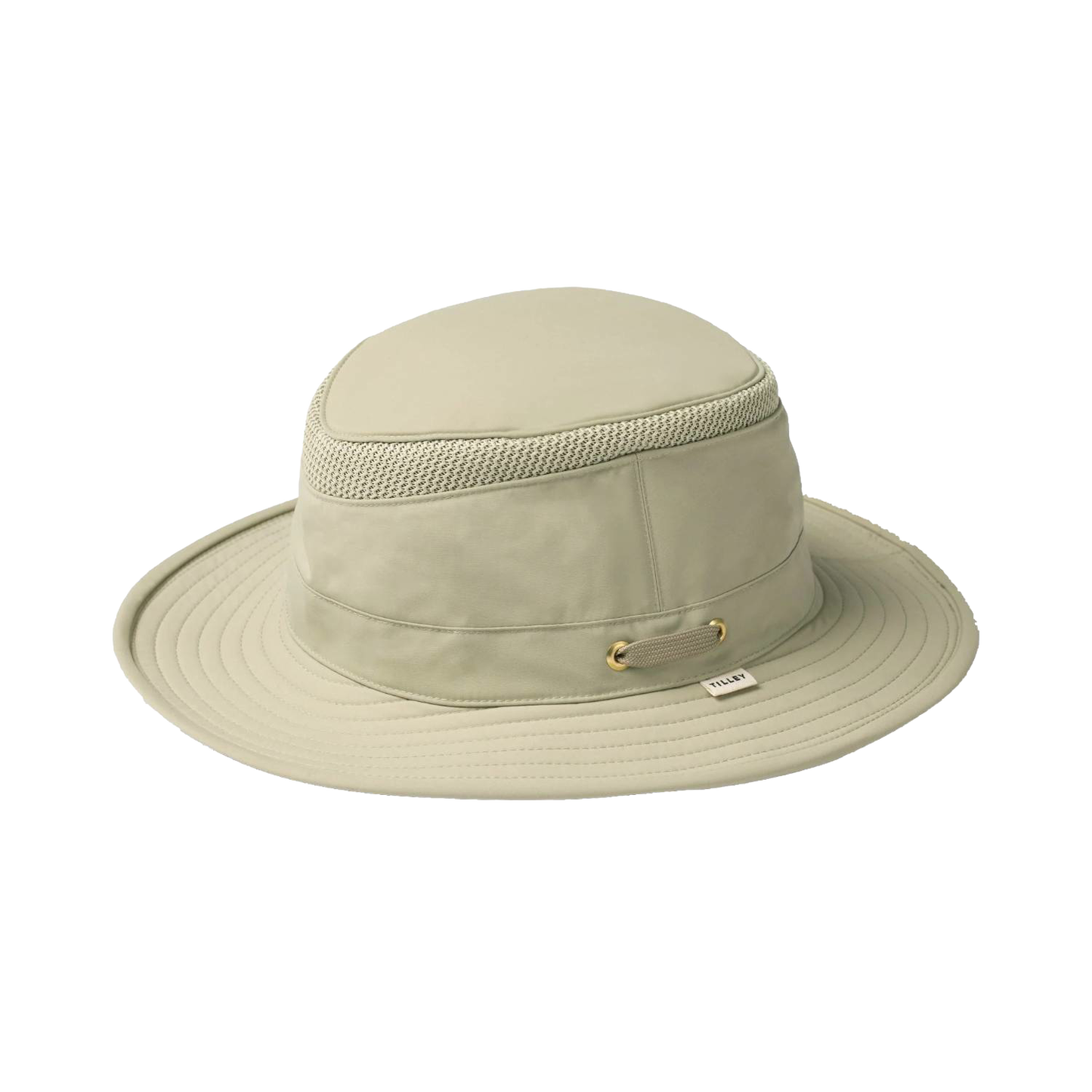 Khaki medium brim hat featuring AirFlo mesh ventilation and moisture-wicking fabric for all-day comfort, ideal for Health & Wellness, Camping, Garden Accessories, and Clothing collections.