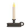Cordless LED candle with amber glow flame in a black metal holder, designed for Home & Decor, Lamps & Lighting, Holiday Hosting, and Candles collections.