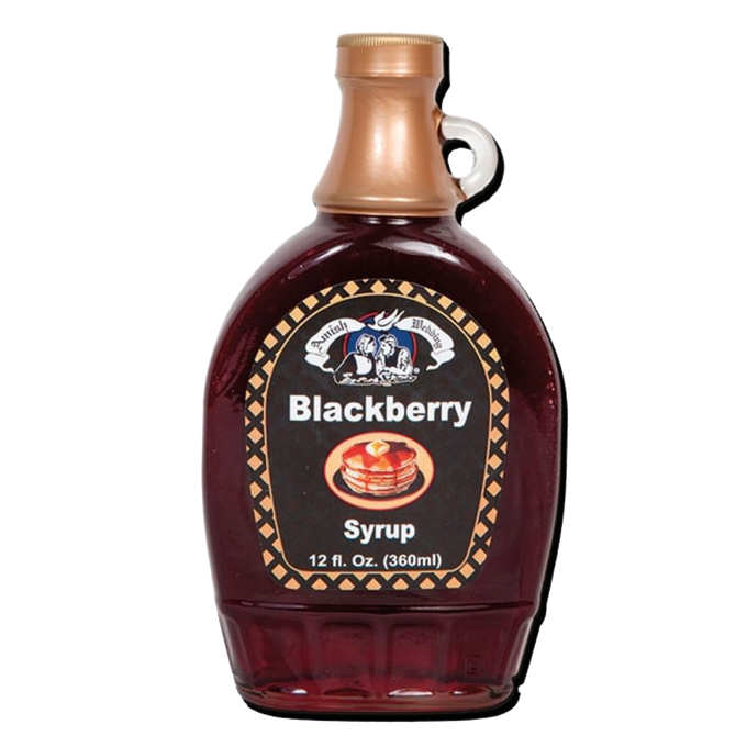 Handcrafted 12 fl. oz. glass bottle of blackberry syrup with a vintage label, made in USA, ideal for Kitchen & Food, Pantry, Best Sellers, and USA Made collections.