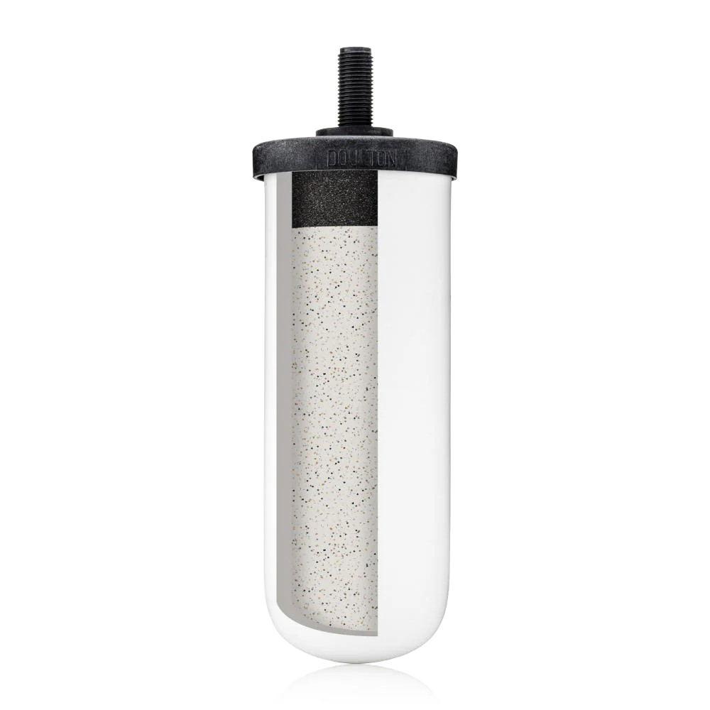 Handcrafted Ultra Fluoride ceramic water filter element with speckled white body and black threaded top, designed for gravity filtration in Farm, Garden & Tool and Water Heating and Treatment collections.
