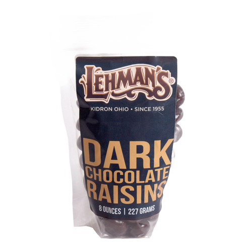 Resealable bag of handcrafted dark chocolate covered raisins, made in USA, ideal for snacking and featured in Kitchen & Food, Snacks and Sweets, Candy, USA Made, and Best Sellers collections.