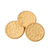 Three round pilot bread crackers with uniform perforations, showcasing handcrafted emergency food ideal for kitchen, pantry, and emergency supplies collections.