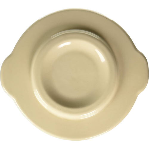 Cream-colored stoneware crock cover with side handles, designed to fit numbered and utility crocks for food preservation, fermenting, and pickling, handcrafted in USA.