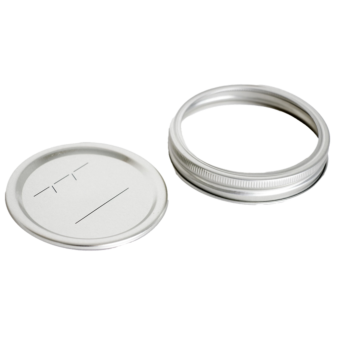 Wide-mouth canning jar lid and metal screw band with BPA-free sealing compound, ideal for Kitchen & Food, Food Preservation, Canning, Canning Jar Lids and Bands, and Best Sellers collections.