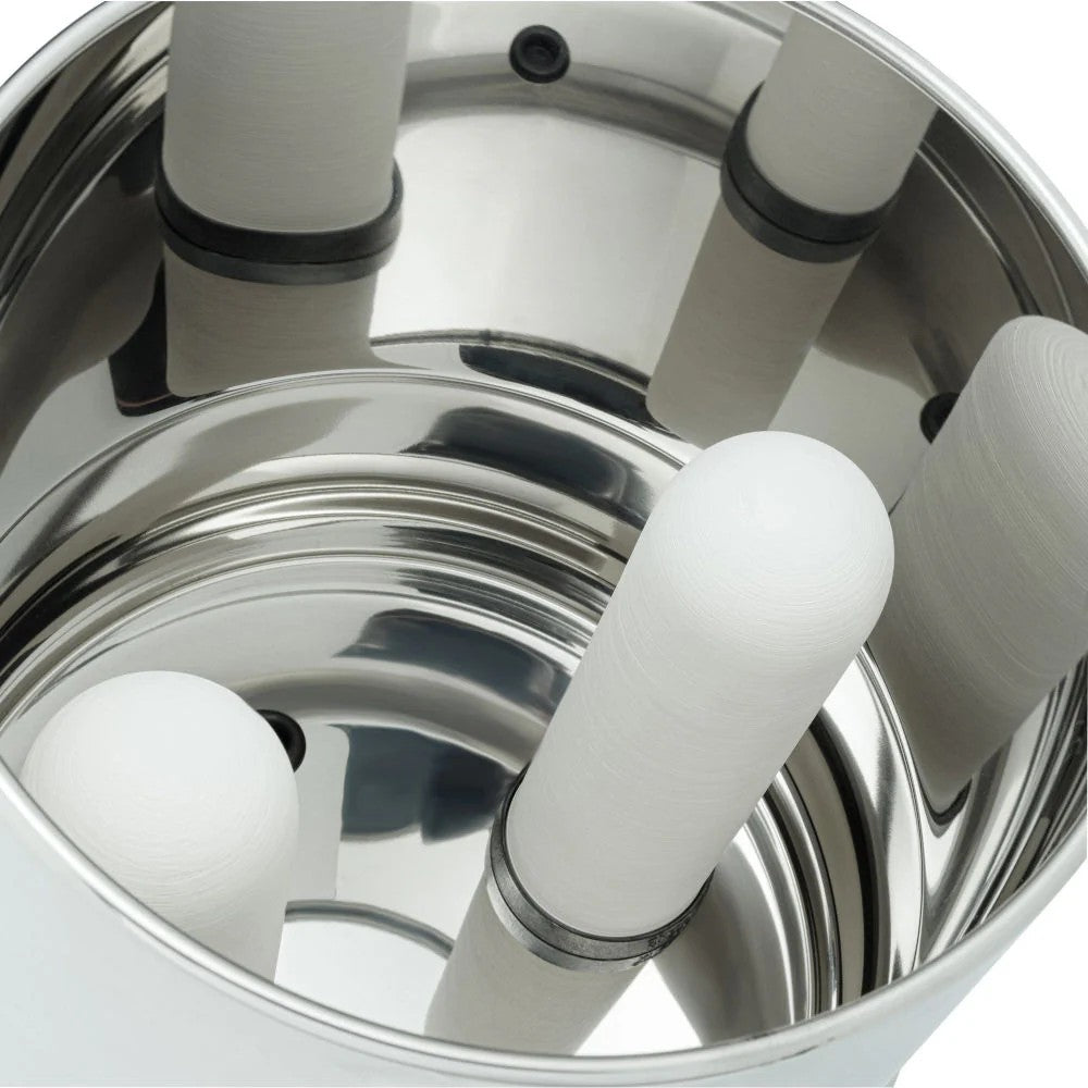 Stainless steel gravity water filter chamber featuring multiple handcrafted ceramic filter elements with black sealing rings, ideal for Farm, Garden & Tool, Appliances, and Emergency Supplies collections.