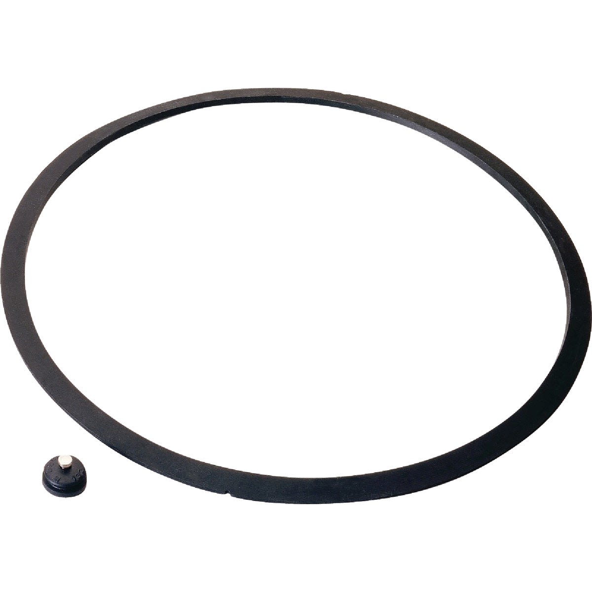 Black replacement sealing ring and pressure release valve for Presto pressure cookers, essential for safe food preservation and canning in kitchen and food collections.